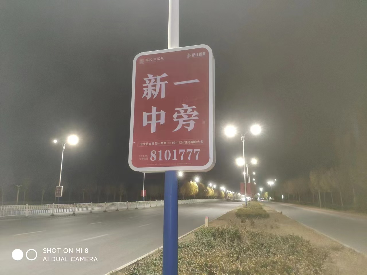 夜间灯杆广告实景